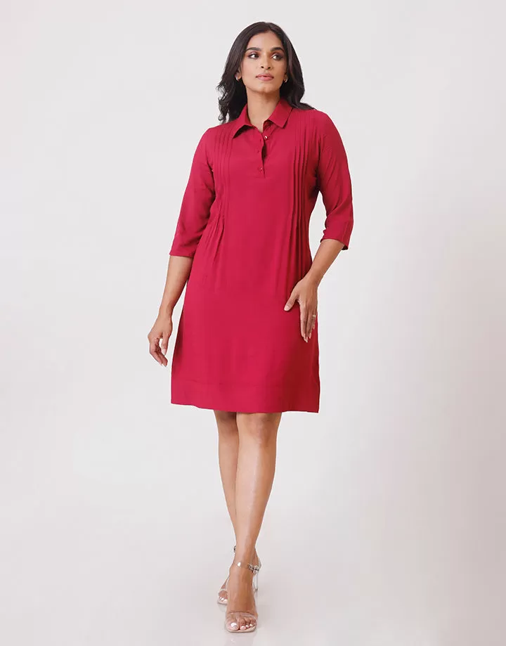 ¾ Sleeves Dress with Pintuck Detail