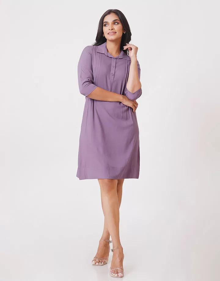 ¾ Sleeves Dress with Pintuck Detail