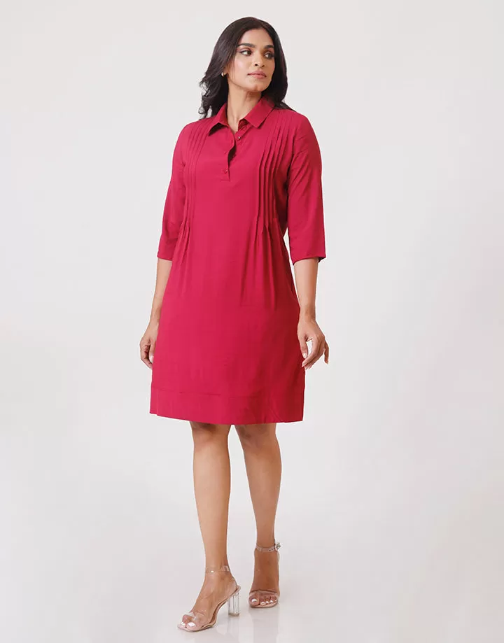 ¾ Sleeves Dress with Pintuck Detail