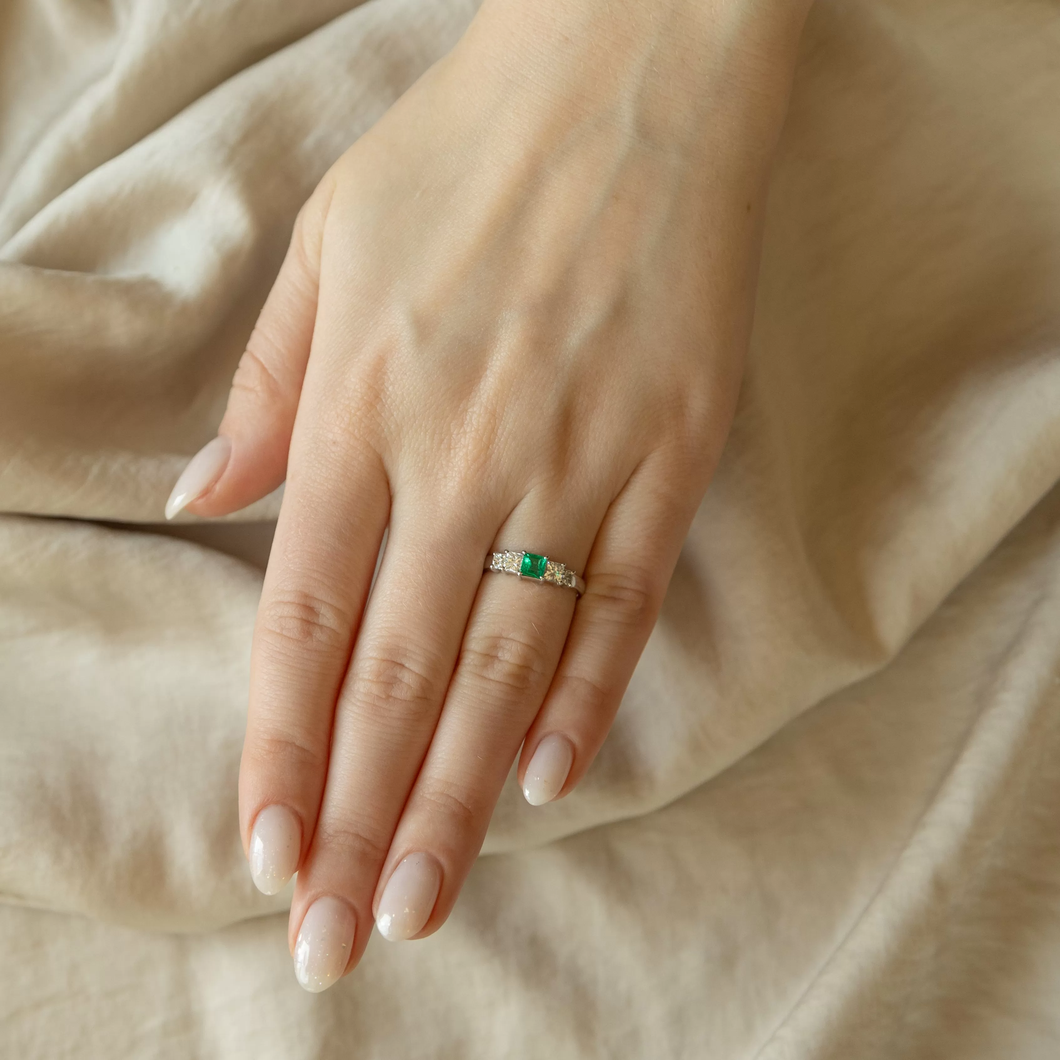 0.37 Carat Natural Emerald Princess Diamond Ring