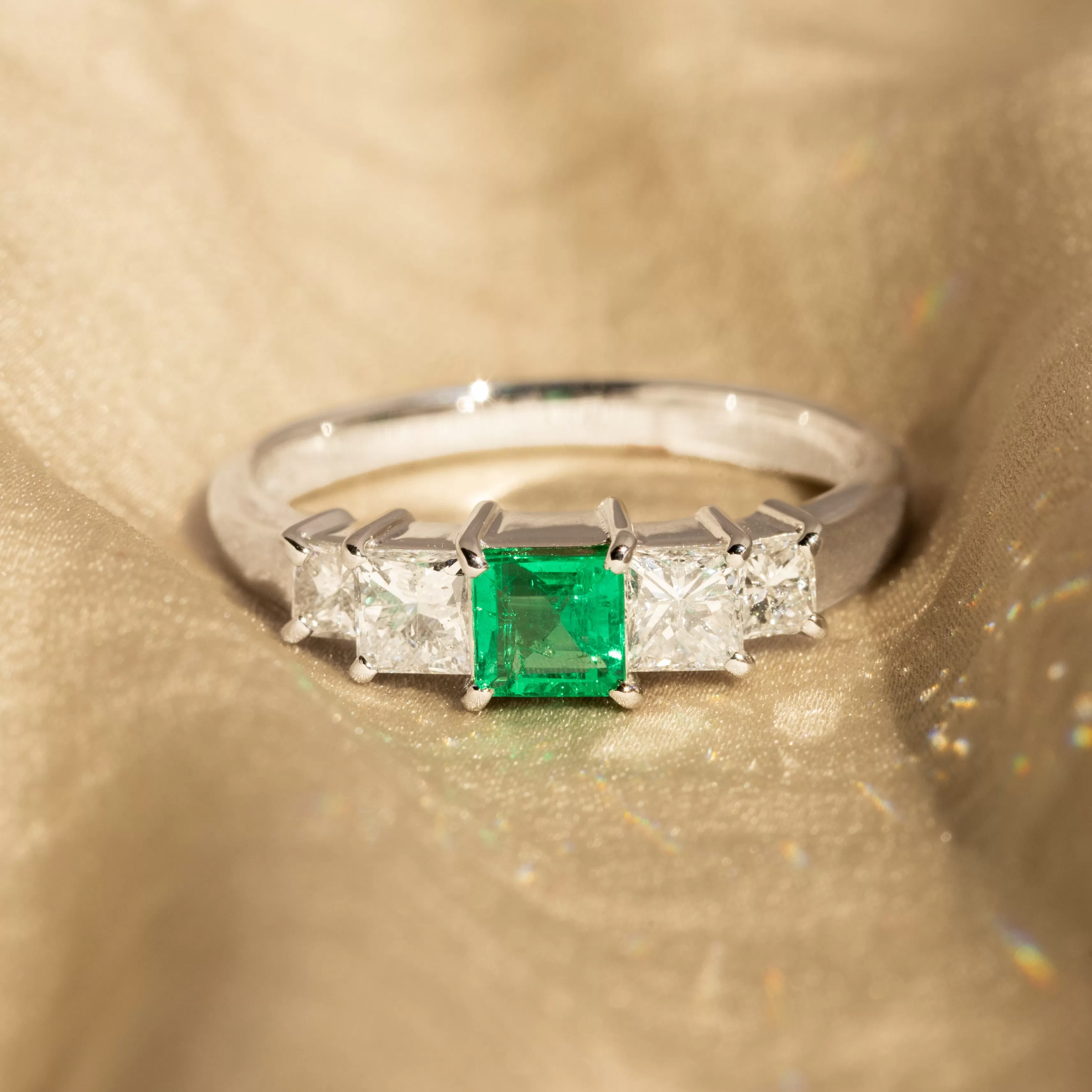 0.37 Carat Natural Emerald Princess Diamond Ring