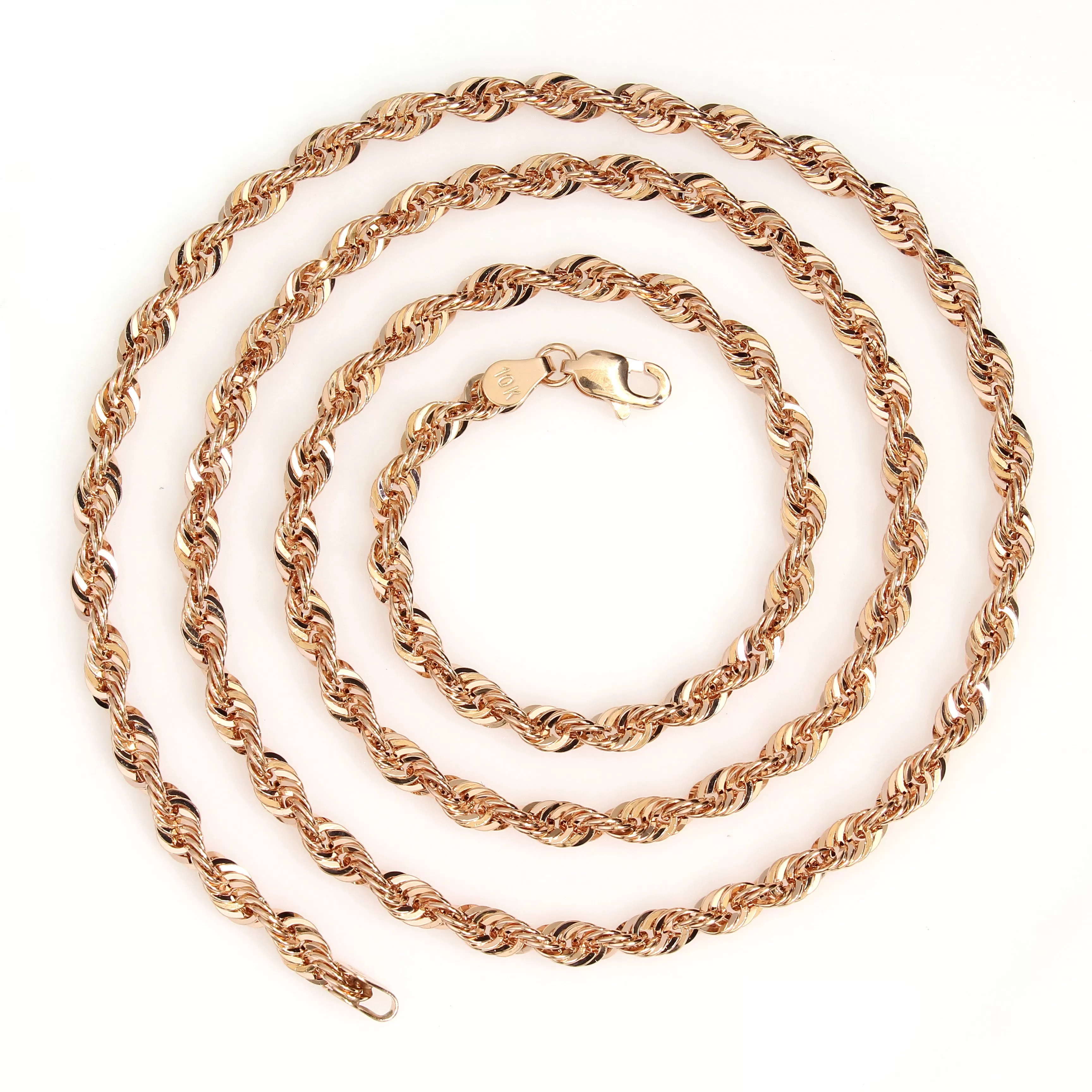 10k 5mm Rose Gold Light Weight Diamond Cut Rope Chains