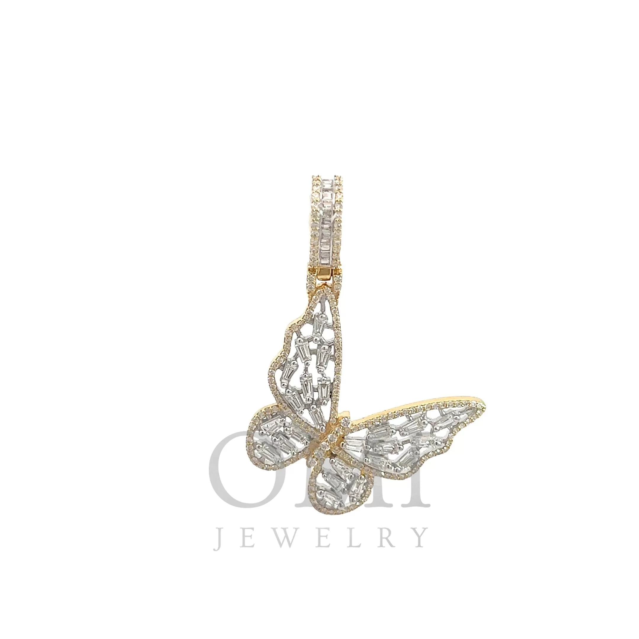 10K GOLD BAGUETTE AND ROUND DIAMOND BUTTERFLY PENDANT 1.61 CT