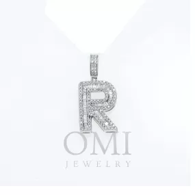 10K GOLD BAGUETTE AND ROUND DIAMOND INITIAL R PENDANT 1.50 CT