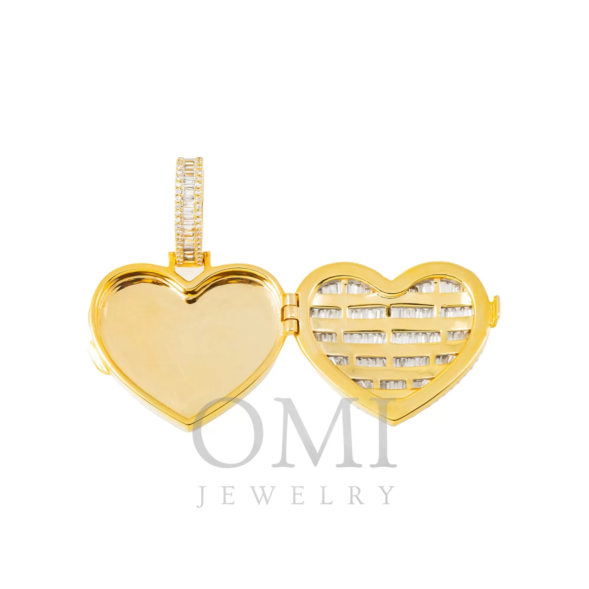 10K GOLD BAGUETTE DIAMOND HEART LOCKET PENDANT 3.28 CT