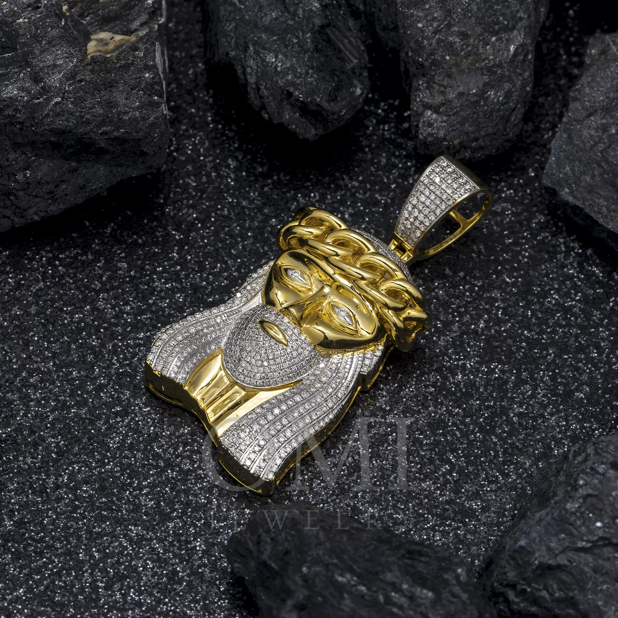 10K GOLD DIAMOND JESUS HEAD PENDANT 1.09 CT