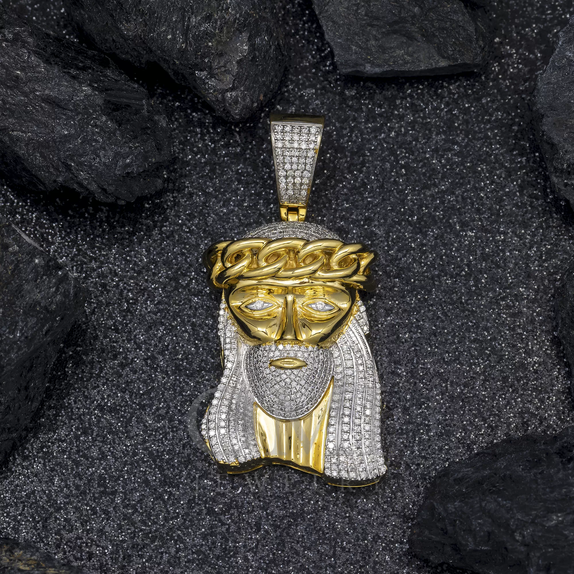 10K GOLD DIAMOND JESUS HEAD PENDANT 1.09 CT