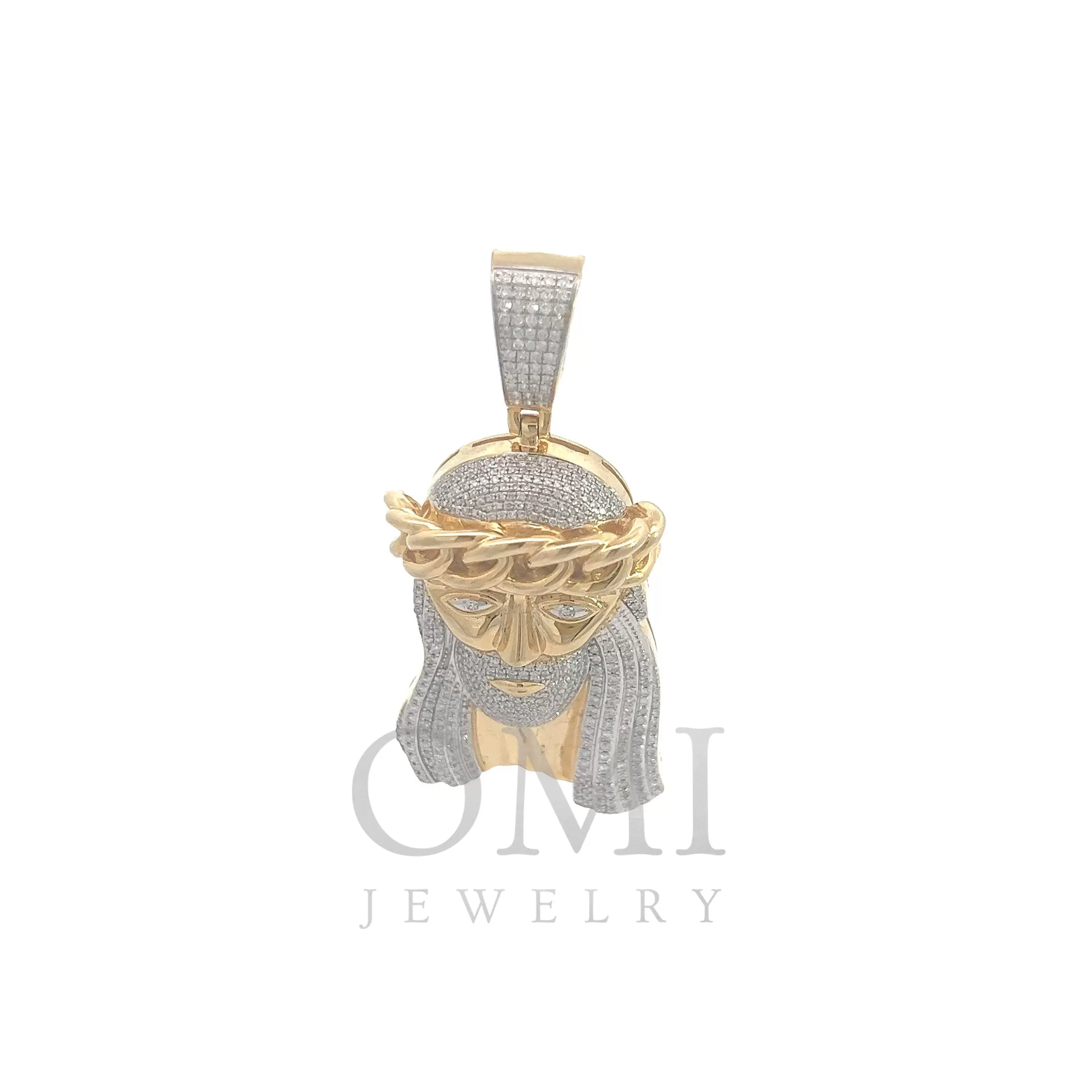 10K GOLD DIAMOND JESUS HEAD PENDANT 1.09 CT