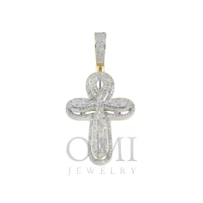 10K GOLD DIAMOND ROUNDED CROSS PENDANT 0.97 CT