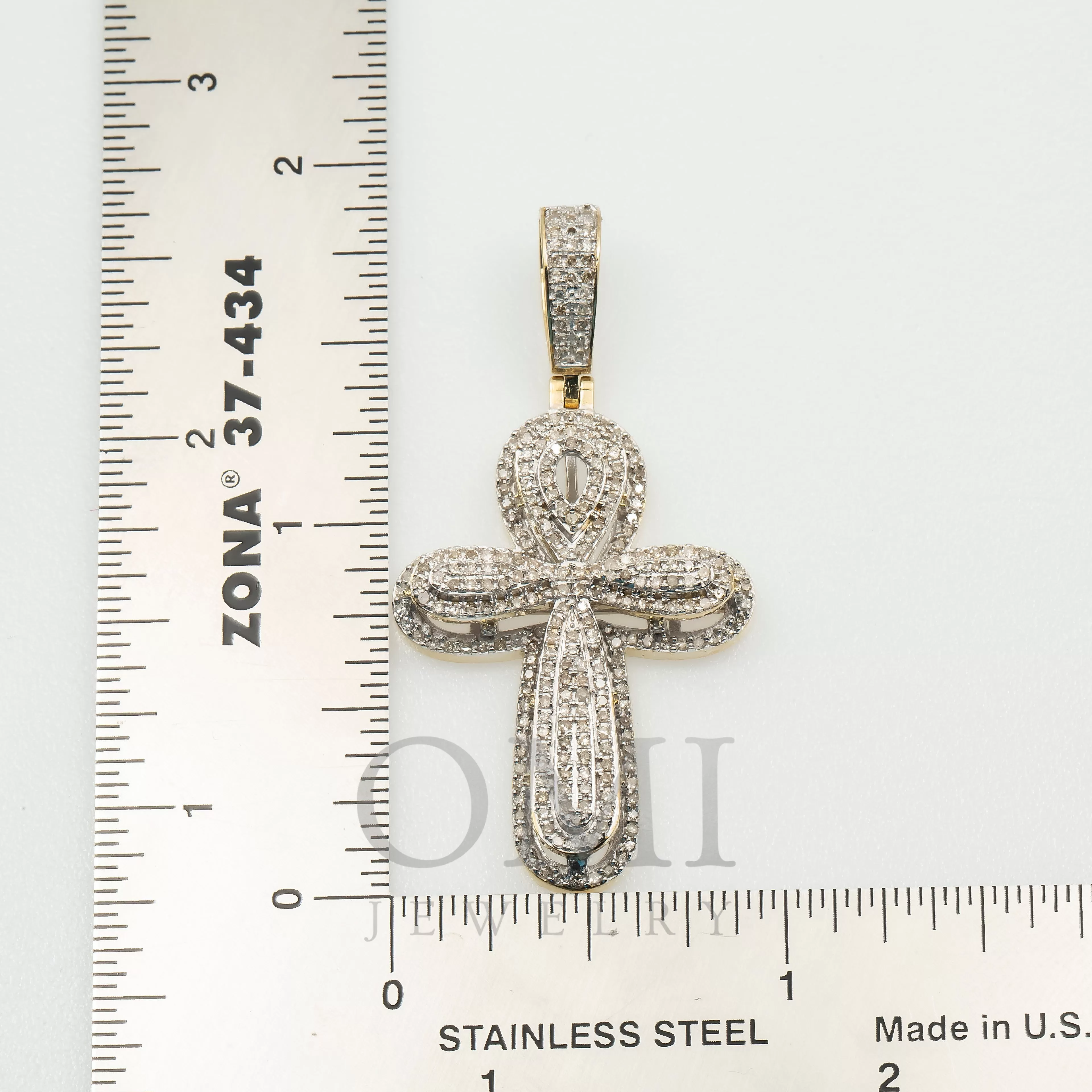 10K GOLD DIAMOND ROUNDED CROSS PENDANT 0.97 CT