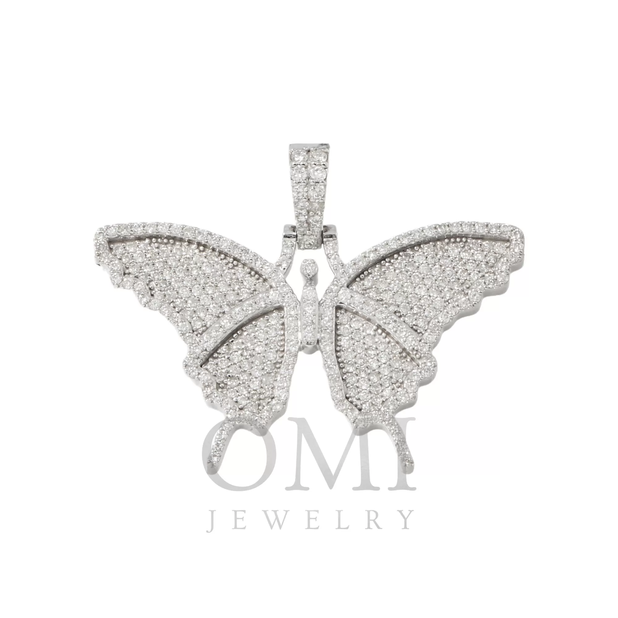 10K GOLD ROUND DIAMOND BUTTERFLY PENDANT 1.45 CT