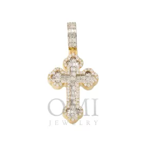 14K GOLD BAGUETTE AND ROUND DIAMOND CROSS PENDANT 1.25 CT