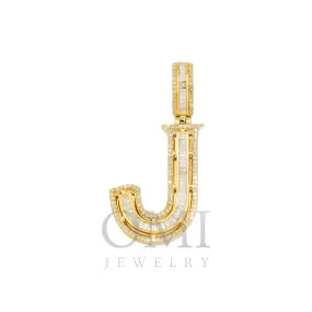 14K GOLD BAGUETTE DIAMOND INITIAL LETTER J PENDANT 0.88 CT