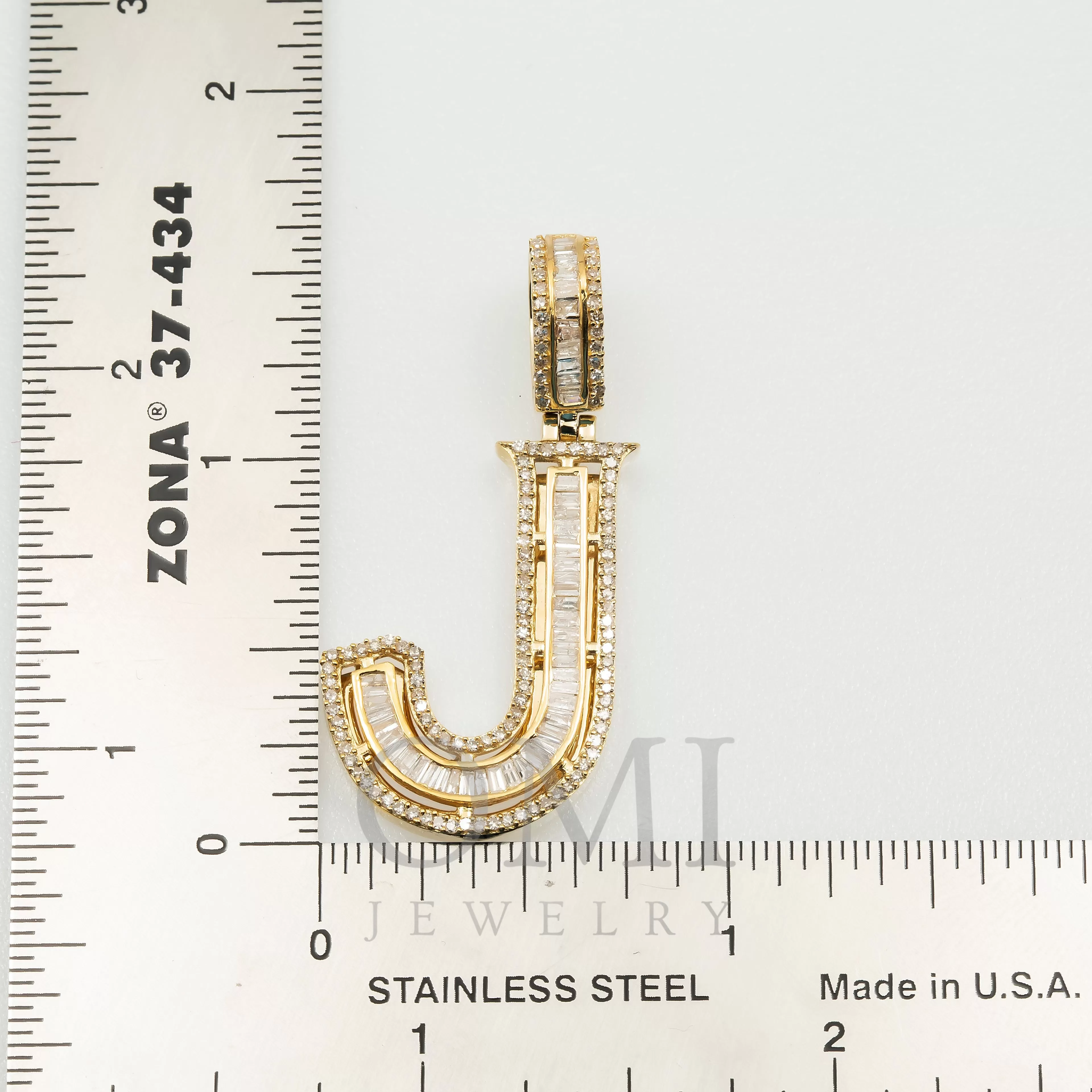 14K GOLD BAGUETTE DIAMOND INITIAL LETTER J PENDANT 0.88 CT