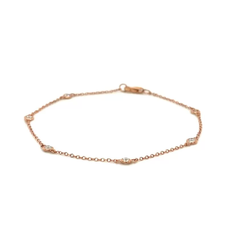 14k Rose Gold 7 inch Bracelet with Diamond Stations