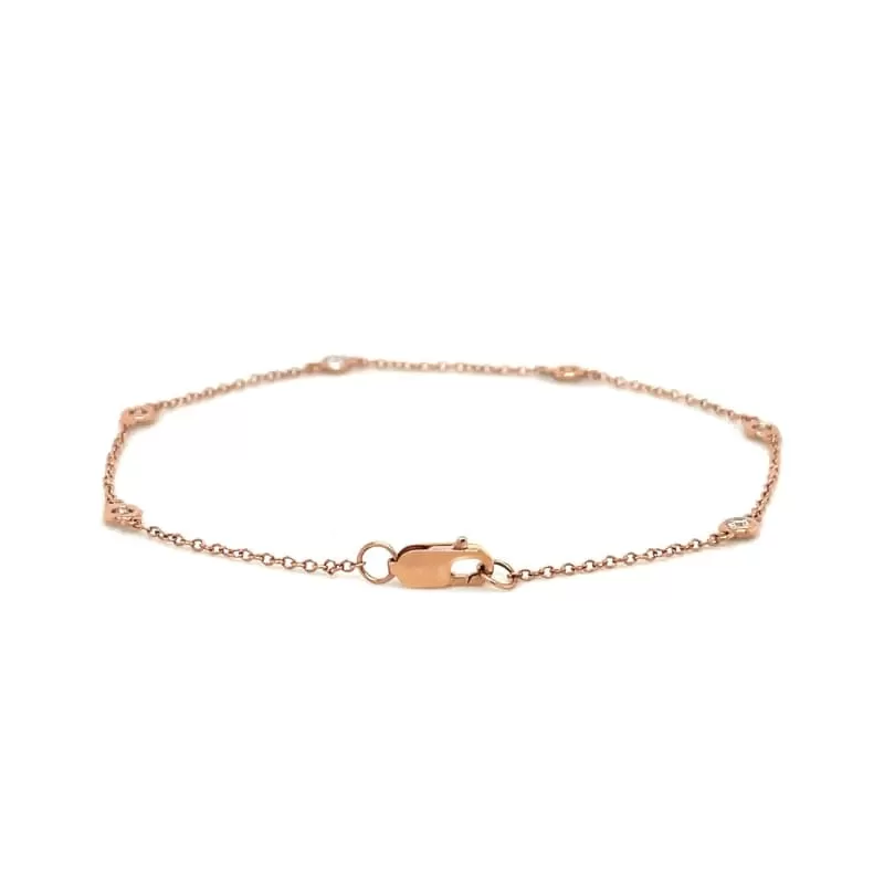 14k Rose Gold 7 inch Bracelet with Diamond Stations