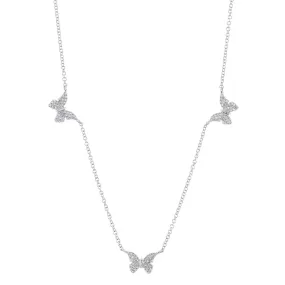 14K White Gold 0.23 Carat Total Weight Diamond Butterfly Necklace