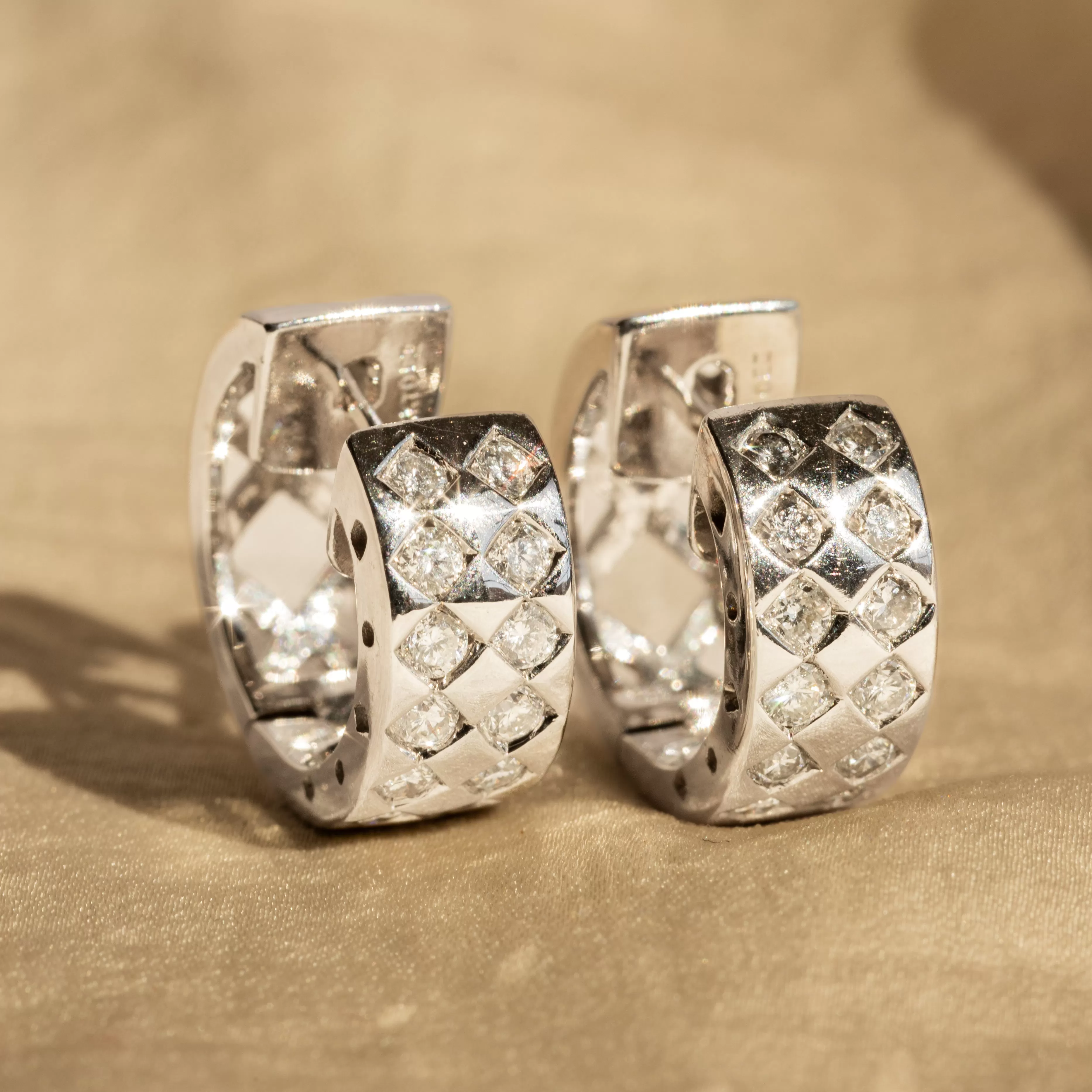 14K White Gold 0.72 Carat Diamond Hoop Huggie Earrings