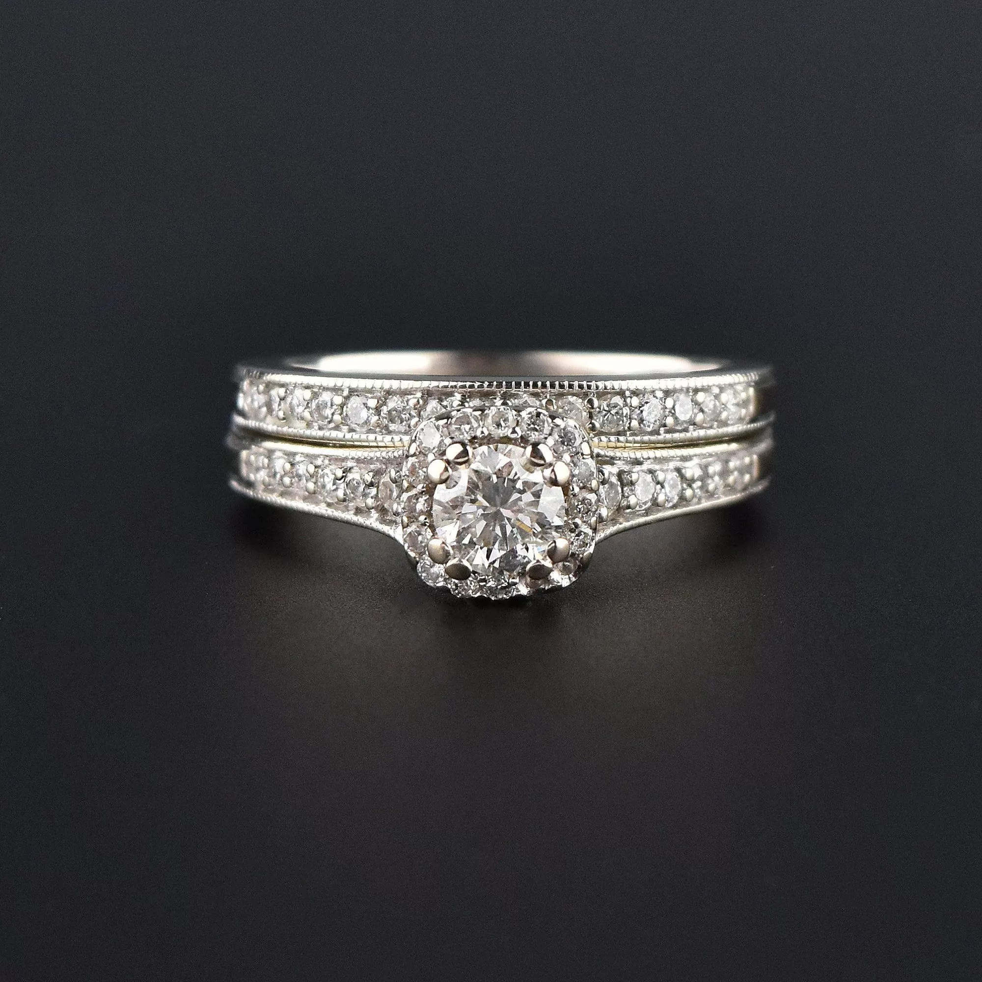 14K White Gold 1.25 CTW Diamond Engagement Wedding Ring Set