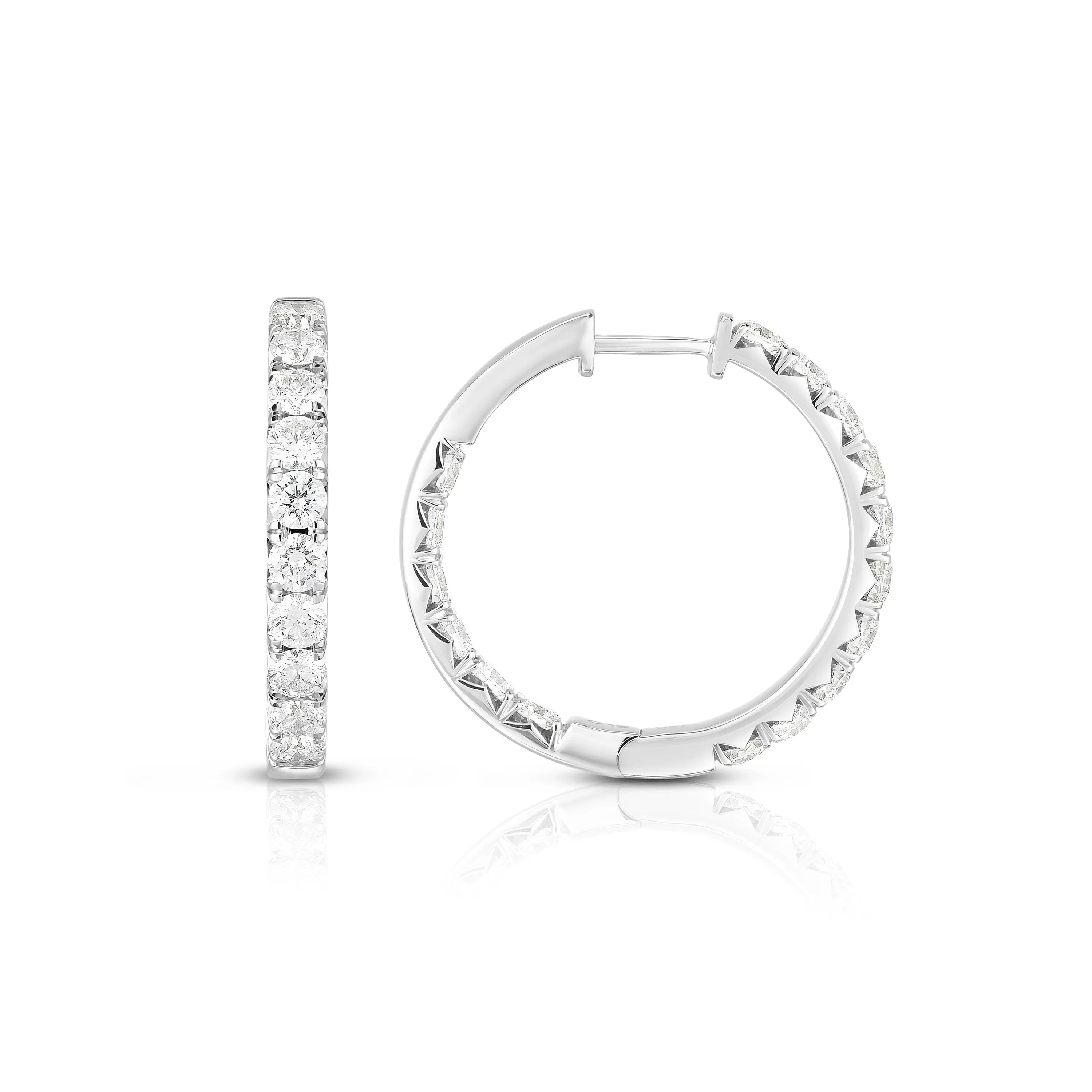 14k White Gold French Cut In/Out Hoops