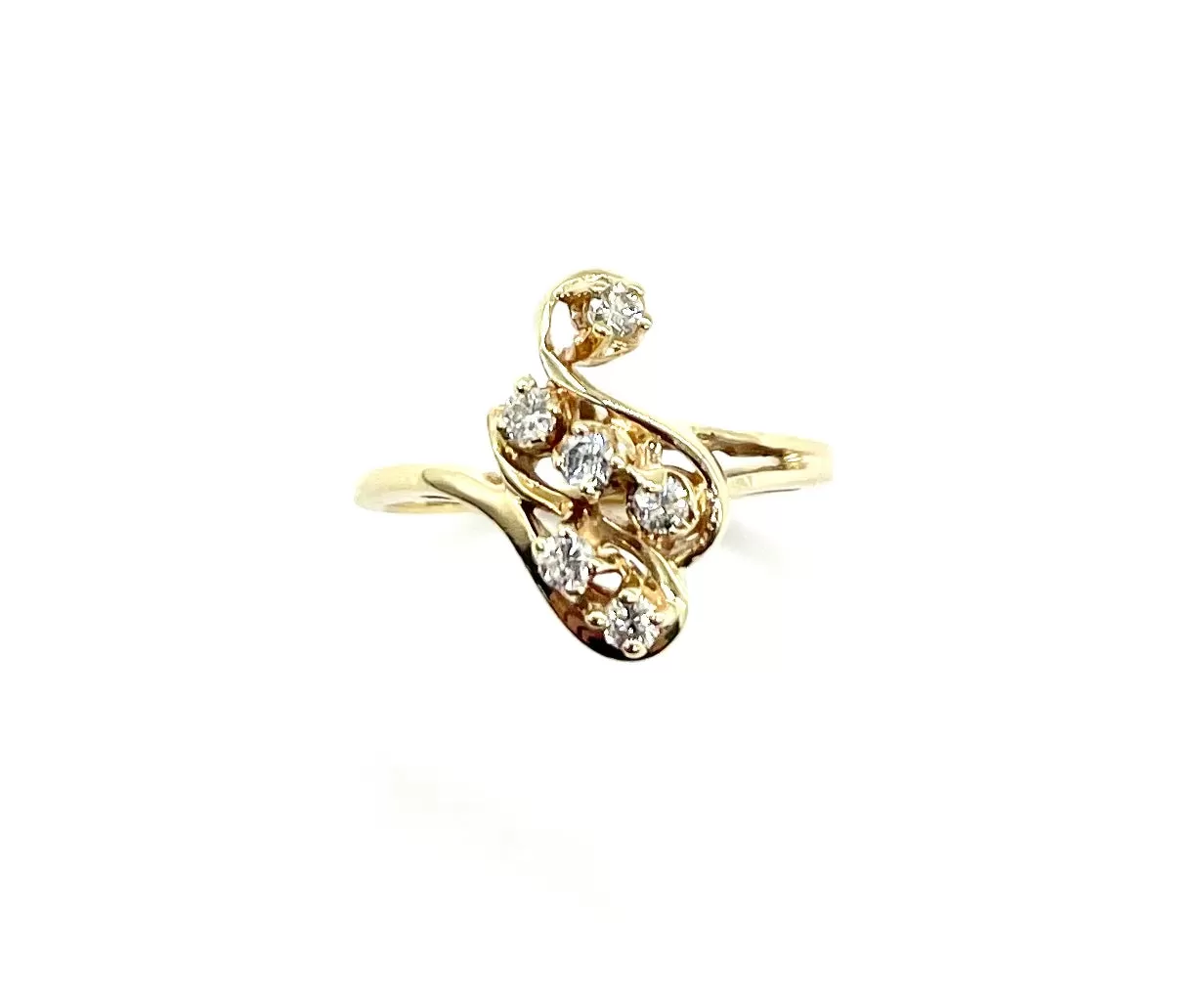 14k Yellow Gold Diamond Swirl Ring