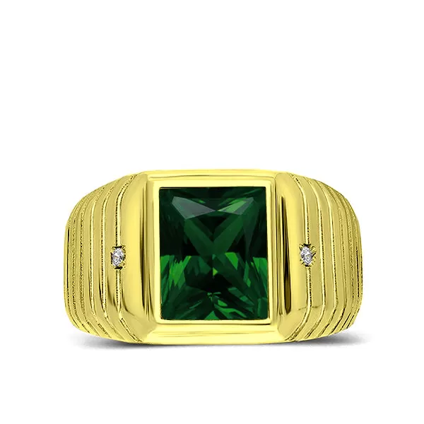 18K Yellow Gold Plated Men's Wedding Emerald Band Ring Vintage Luxurious Jewelry