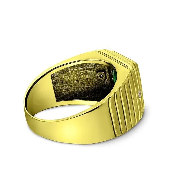 18K Yellow Gold Plated Men's Wedding Emerald Band Ring Vintage Luxurious Jewelry