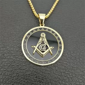 18KGP Masonic Freemason Compass Medallion Pendant Necklace