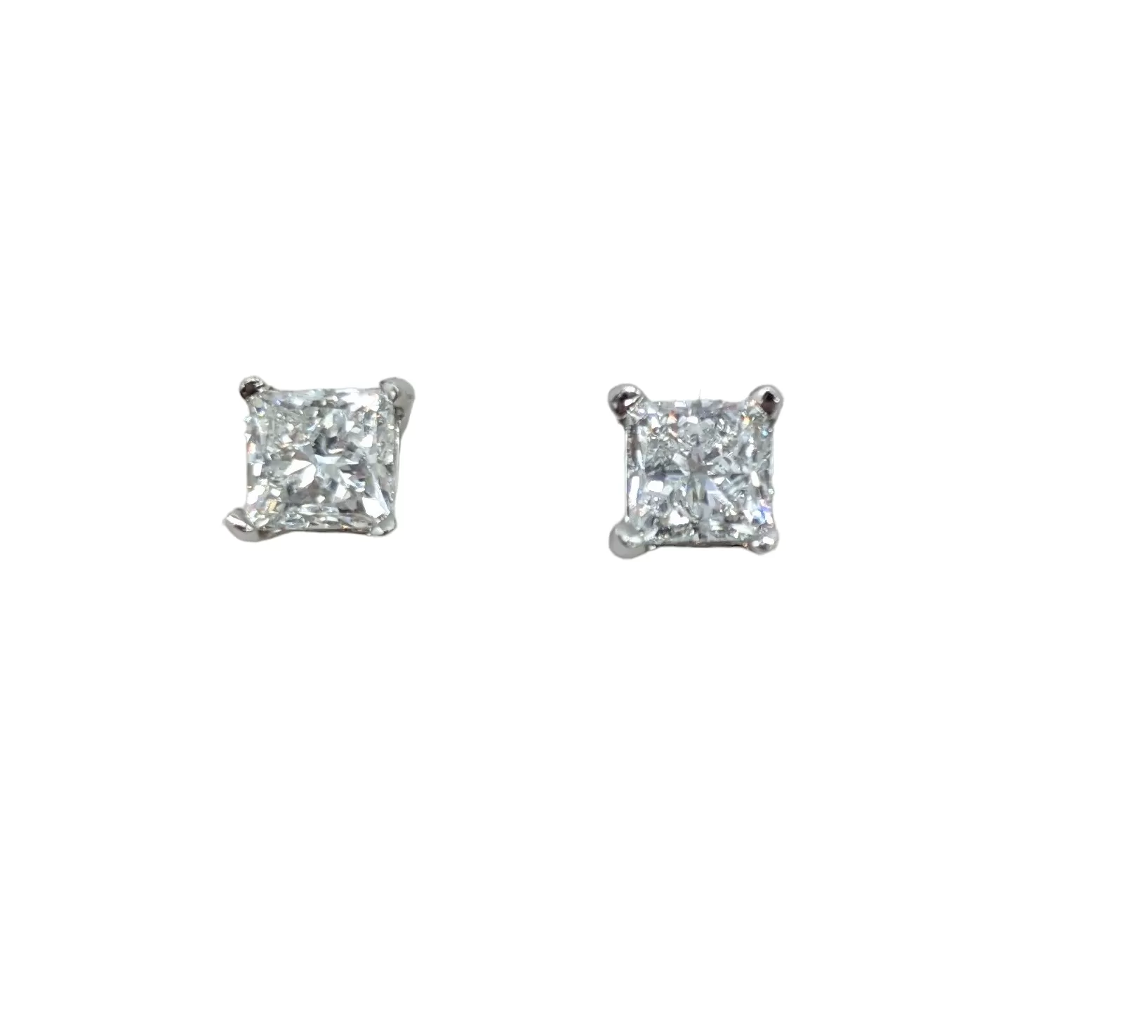 2.04 Carat Princess Cut Diamond Stud Earrings