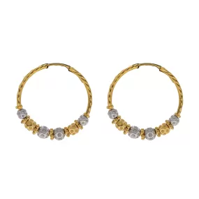 22K Multi Tone Hoop Earrings W/ Gold Shambala Beads, 7.8 Grams