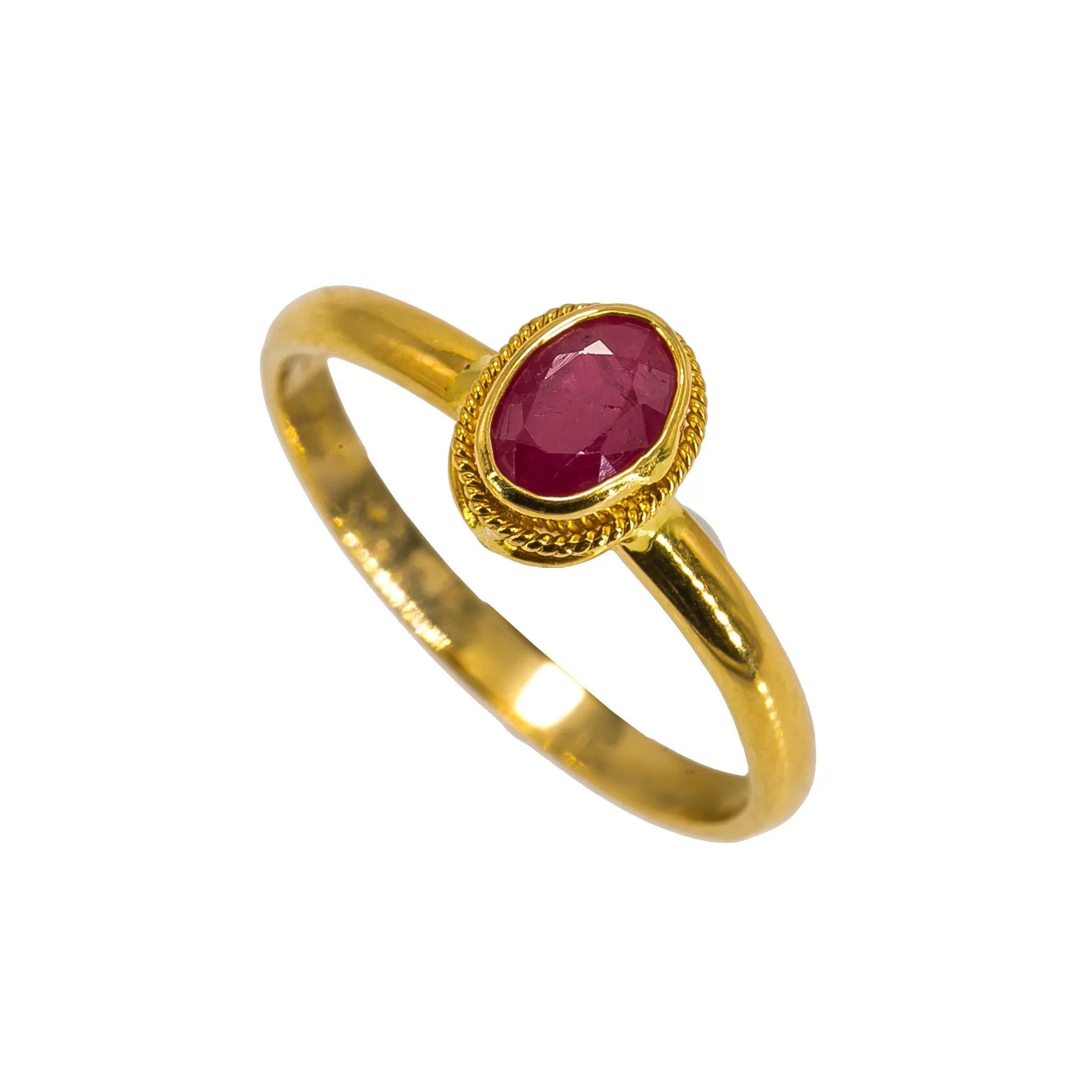 22K Yellow Gold Ruby Ring W/ Vintage Bezel Set Gemstone