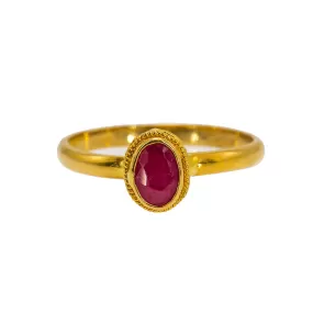 22K Yellow Gold Ruby Ring W/ Vintage Bezel Set Gemstone