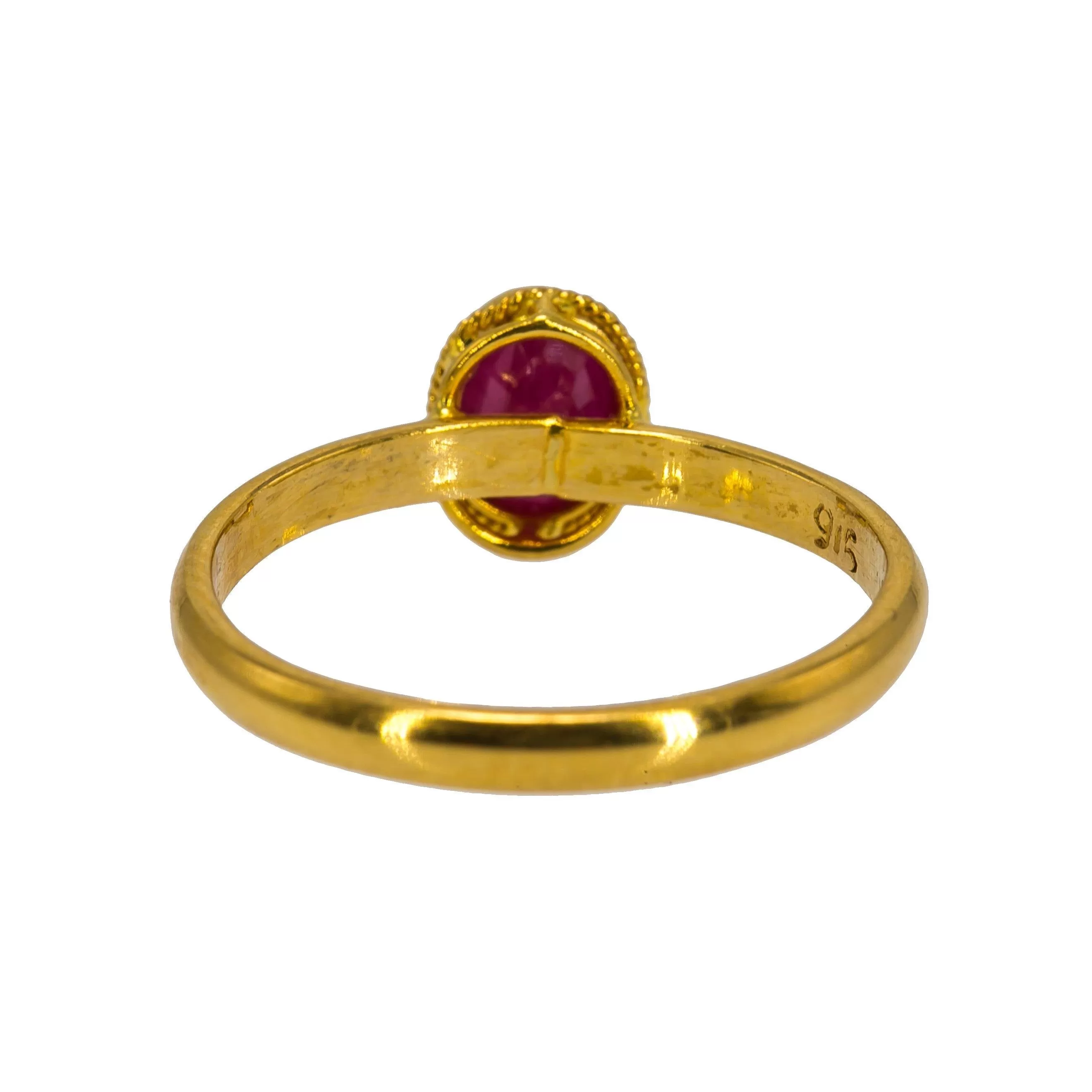 22K Yellow Gold Ruby Ring W/ Vintage Bezel Set Gemstone