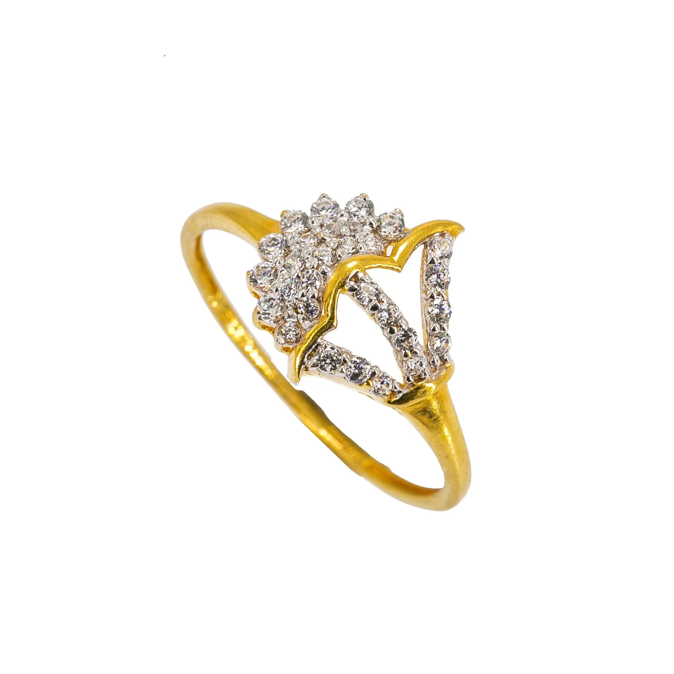 22K Yellow Gold Women's CZ Ring W/ Side Bouquet Design