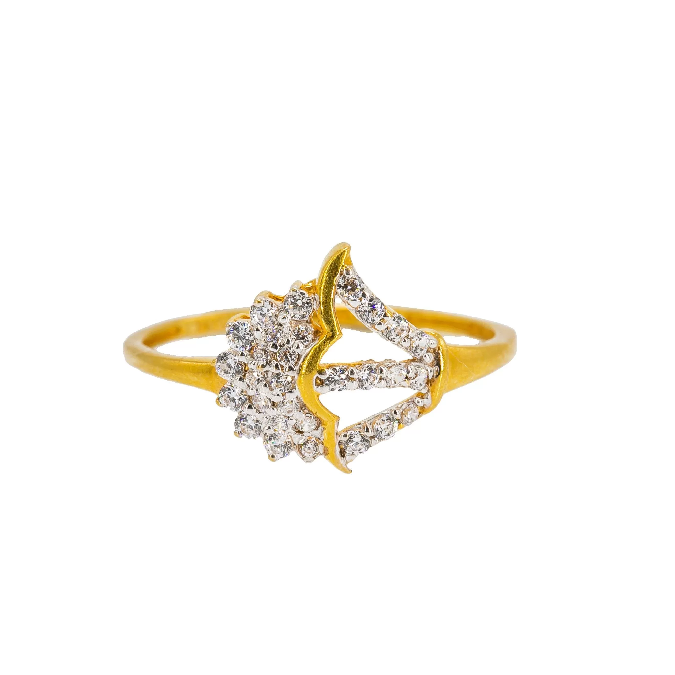 22K Yellow Gold Women's CZ Ring W/ Side Bouquet Design