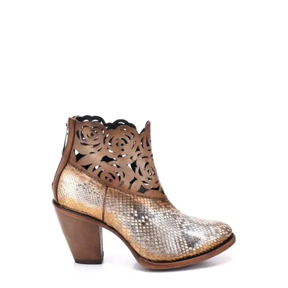 3I13PH - Cuadra metallic gold western cowgirl python skin ankle boots for women