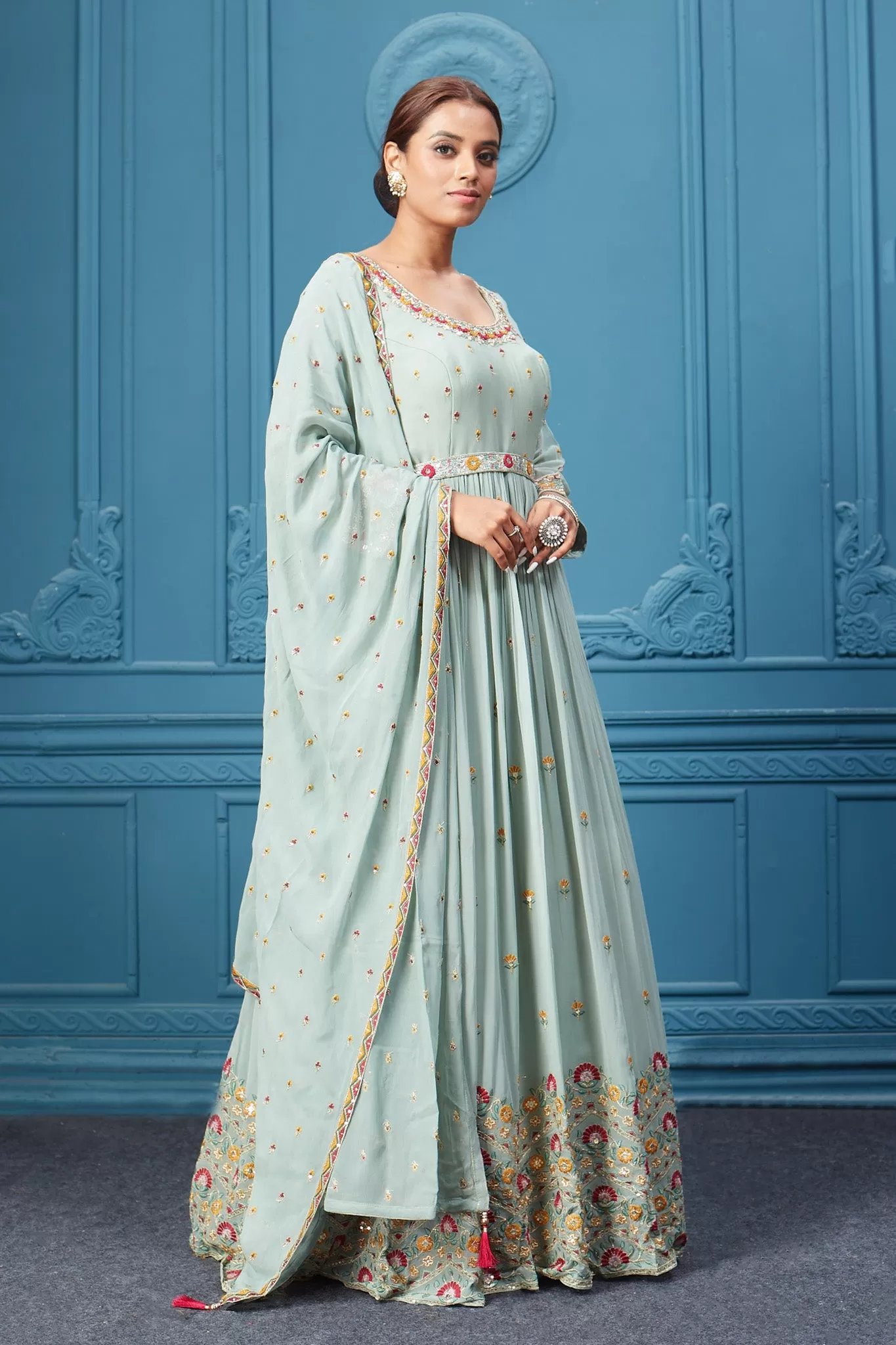 510045 Pastel Green Anarkali Suit Set With Dupatta