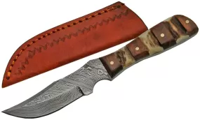 6 1/4" STAGHORN & BURLWOOD DAMASCUS STEEL KNIFE