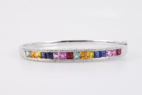 7" 925 Silver 3.94tcw Colored Stone 0.10tcw Diamond Bangle Bracelet (20.00g.)