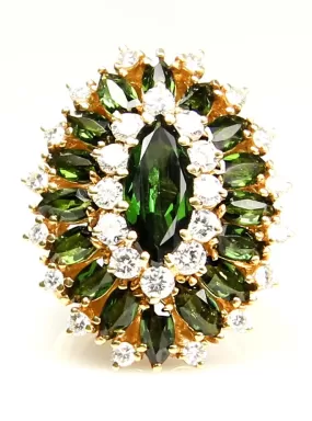 9.73CT HUGE VINTAGE ESTATE RETRO GREEN TOURMALINE DIAMOND CLUSTER BALLERINA RING