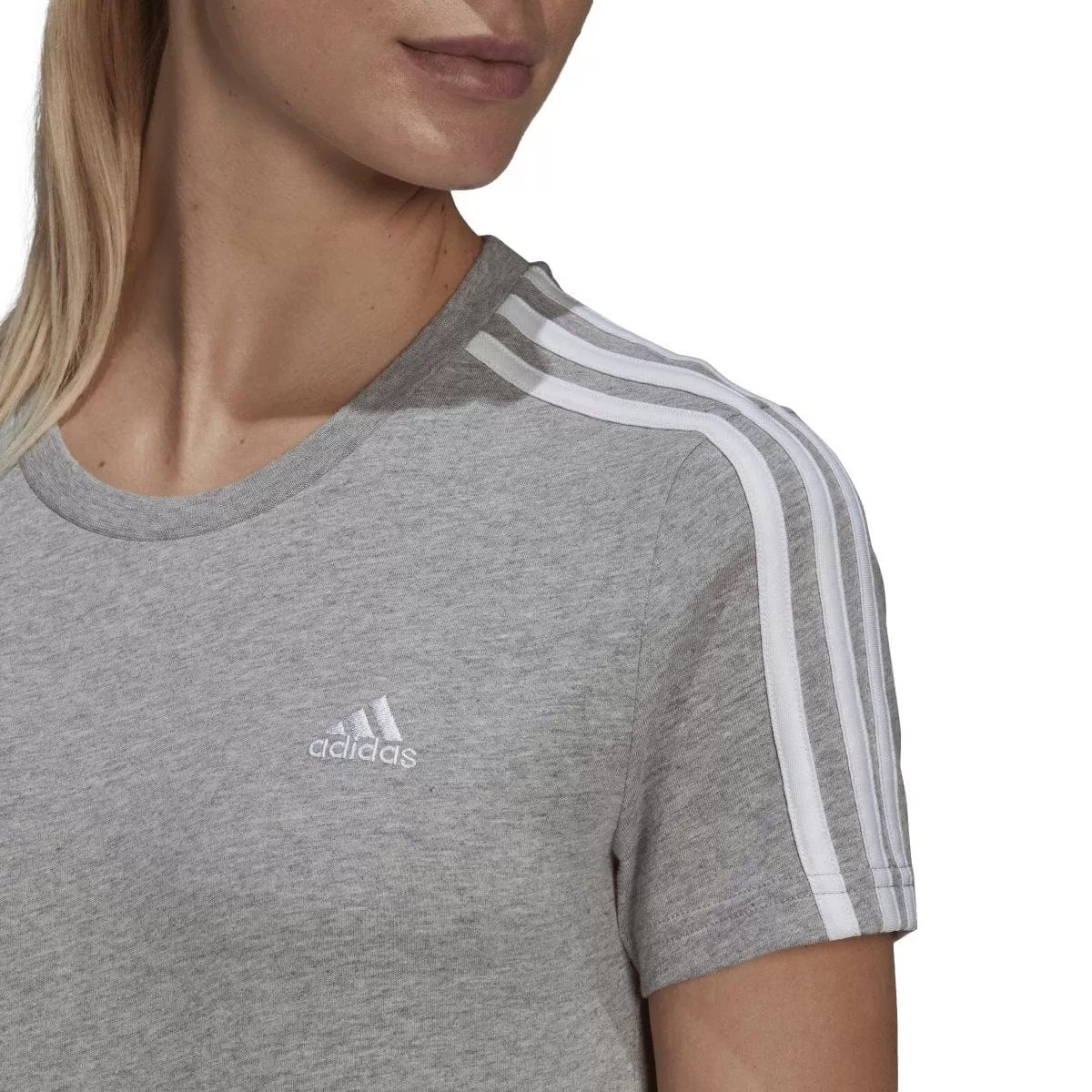 ADIDAS WOMEN'S LOUNGEWEAR ESSENTIALS SLIM 3-STRIPES GREY TEE