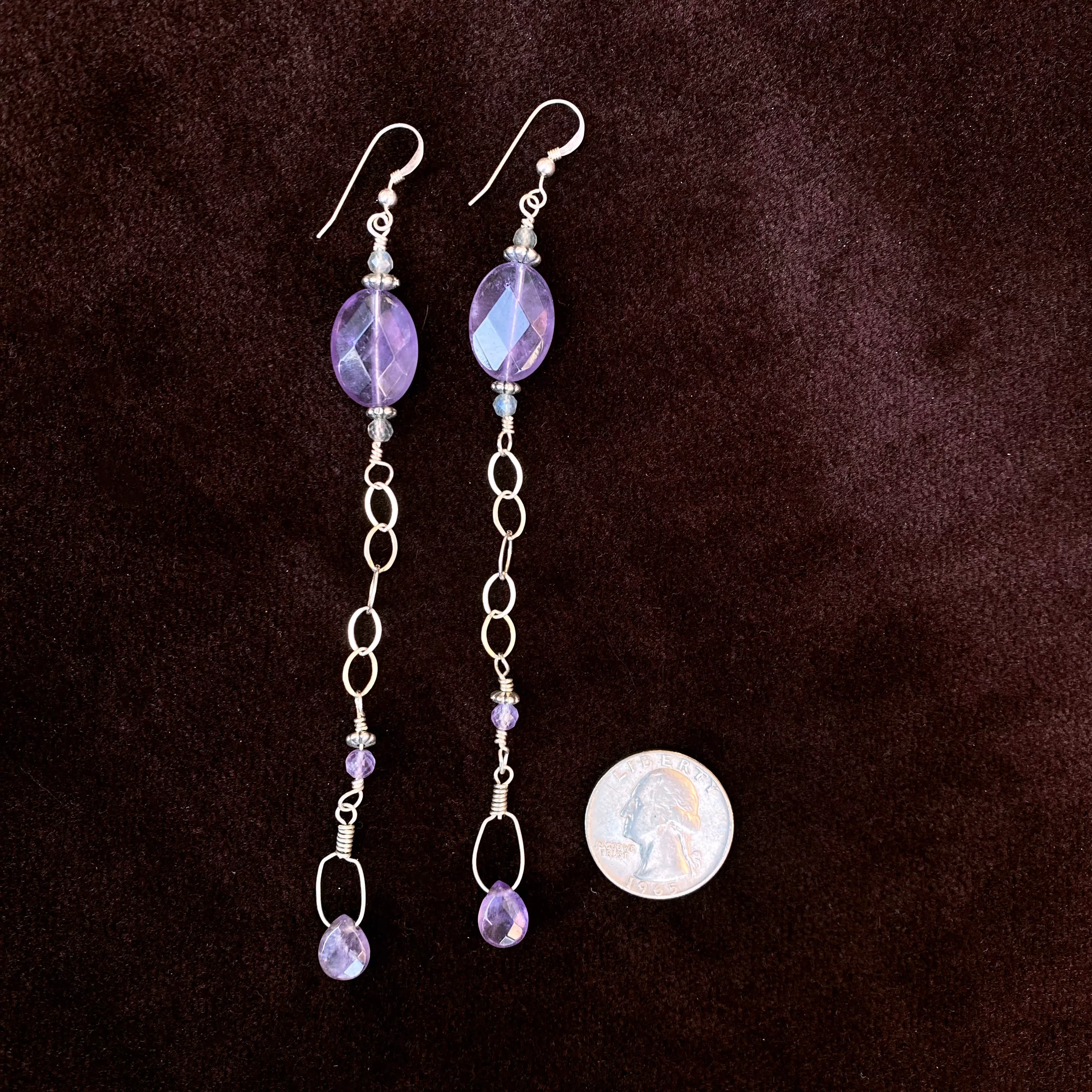 Amethyst and Labradorite Gemstones with Sterling Silver Earrings