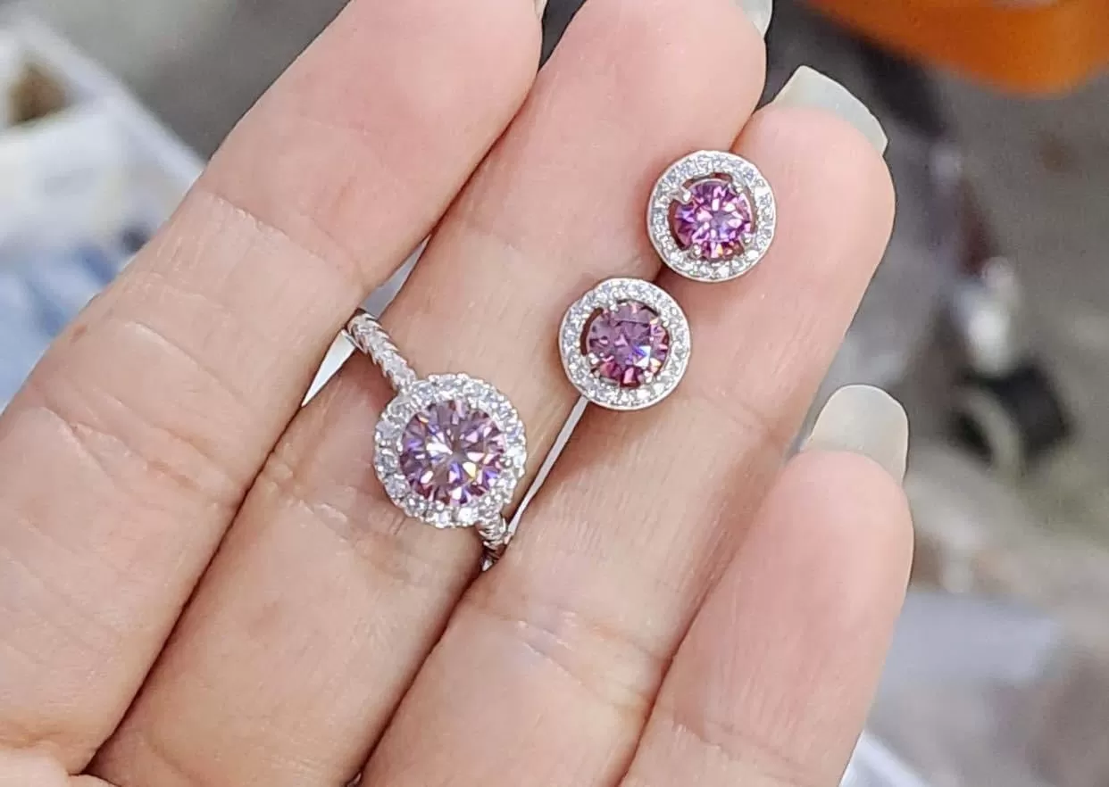 Amethyst Moissanite Jewelry Set 925 Silver