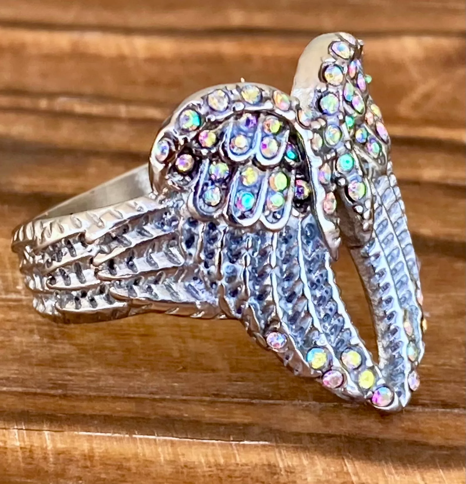 Angel Heart Wing Ring - Rainbow Stone - R249