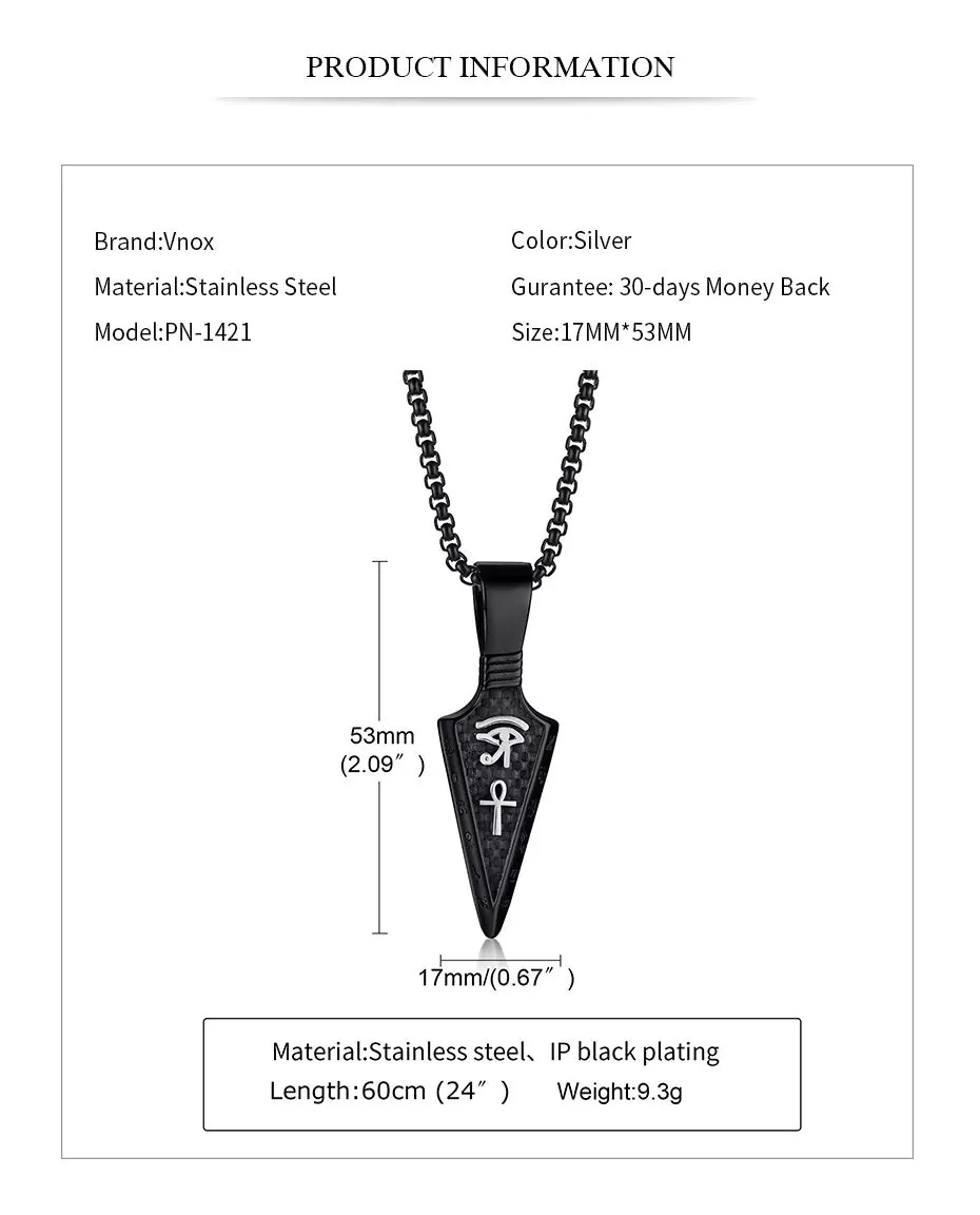 Ankh Cross Viking Spear Horus Eyes Pendant Necklace