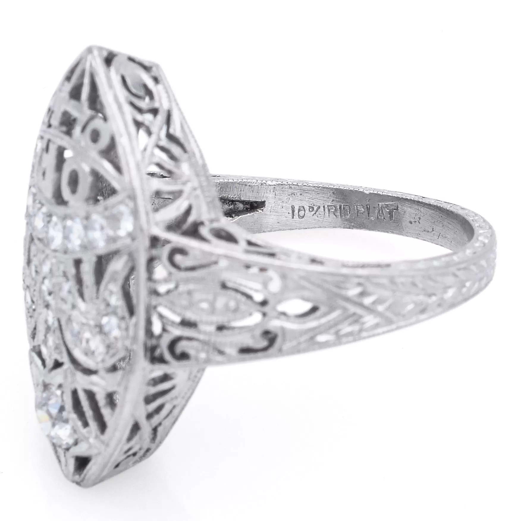 Antique Platinum 0.47 TCW Diamond Navette Cocktail Ring Size 6.25