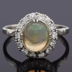 Antique Platinum Jelly Opal & 0.35 TCW Diamond Ring Size 5