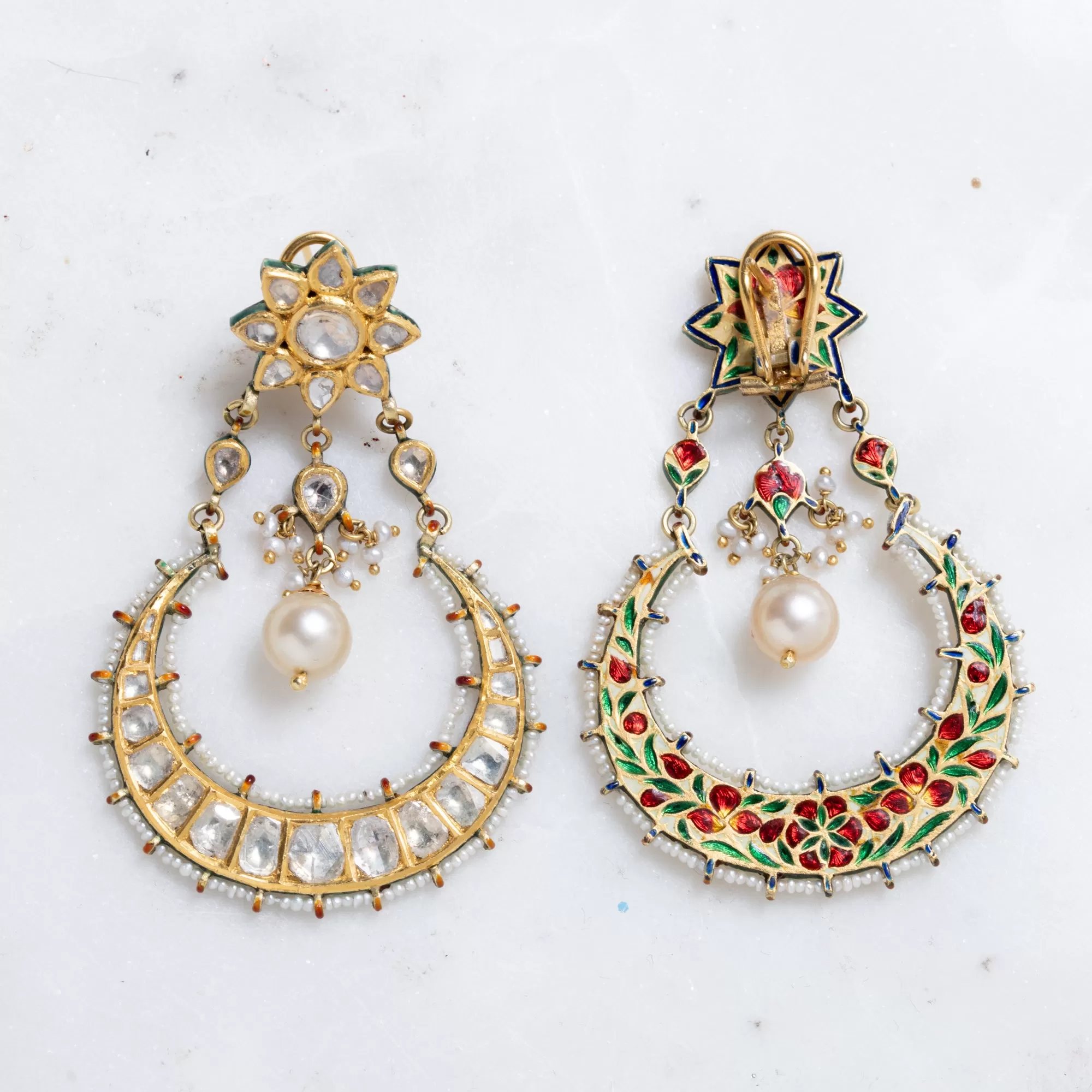 Anuschka’s Collection 22 KT Gold, Polki Diamond and Pearl Earrings