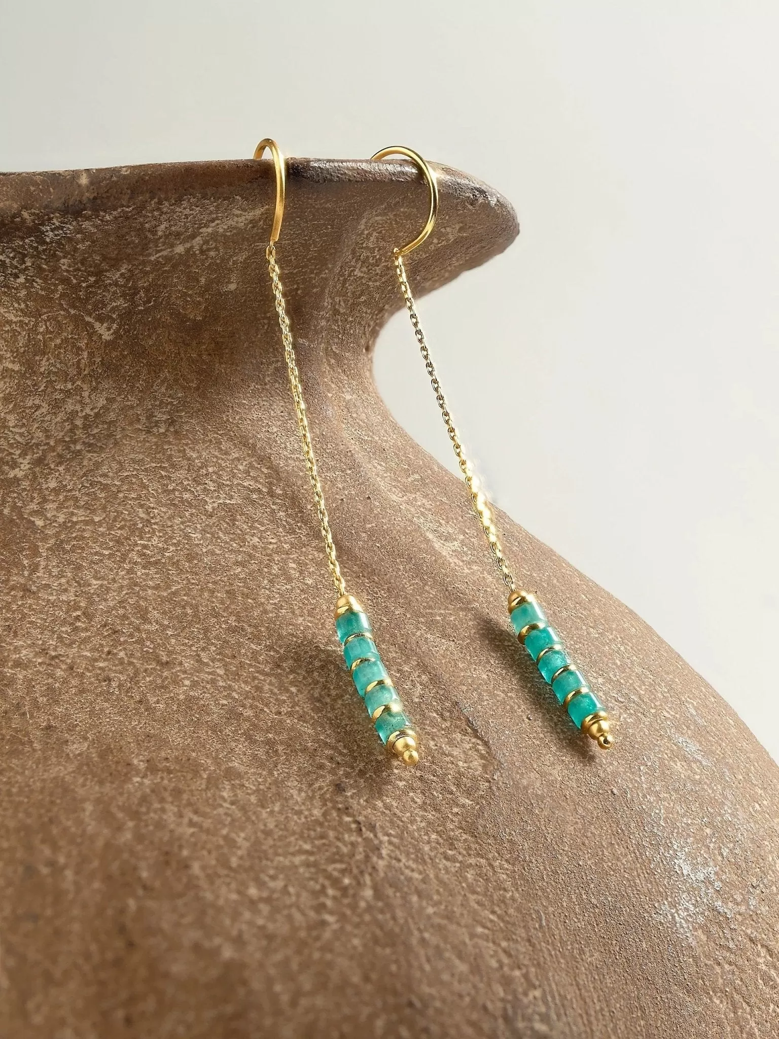 Arietta Green Jade Gold Chain Earrings