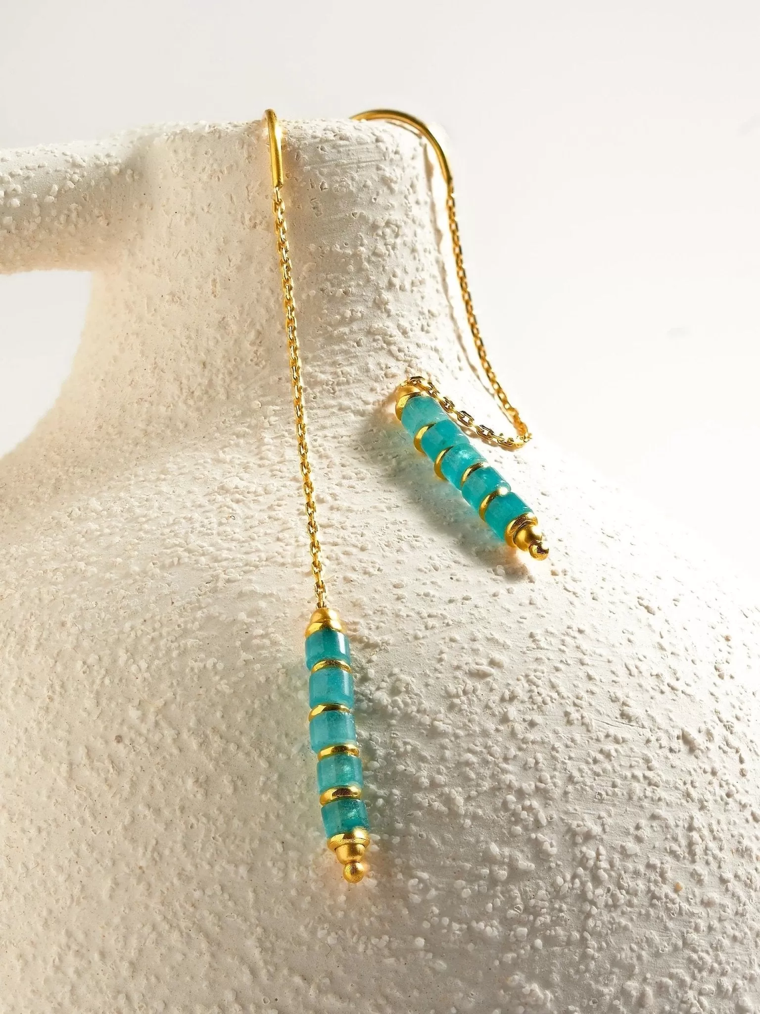 Arietta Green Jade Gold Chain Earrings